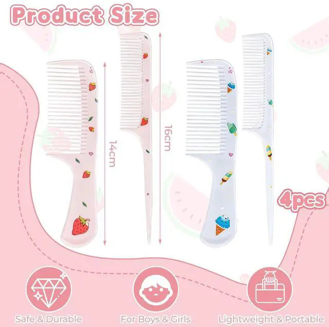 Alt view image 2 of 7 - 4Pcs Cute CombHairs Brush Set Fine-tooth Comb & Rat-Tail Comb, Suitable All Hair Types (Style A)