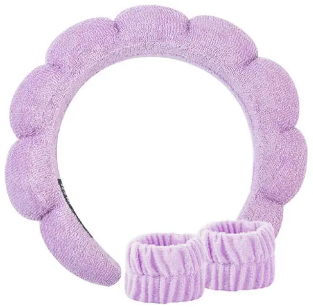 Main image of SPA Headband Skincare Hair Band Head band Bubble Headband Set for Washing Face Makeup Skincare SPA Hairband with Wristbands Purple