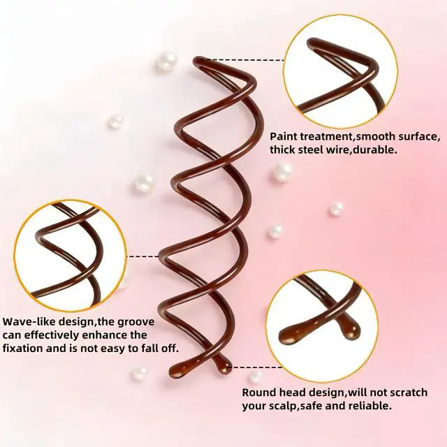 Alt view image 3 of 7 - 3 Pack Spiral Hair Pins,Brown Spin Pins for Hair Buns,Non-Scratch | Twist Hair Pins with All-Day Hold for Women,Ideal for Buns,Updos and Everyday Styling