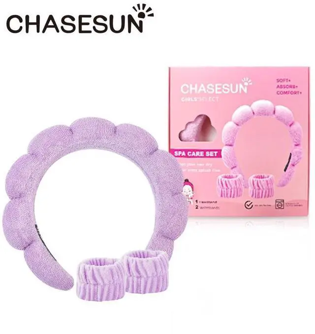 Alt view image 7 of 7 - SPA Headband Skincare Hair Band Head band Bubble Headband Set for Washing Face Makeup Skincare SPA Hairband with Wristbands Purple