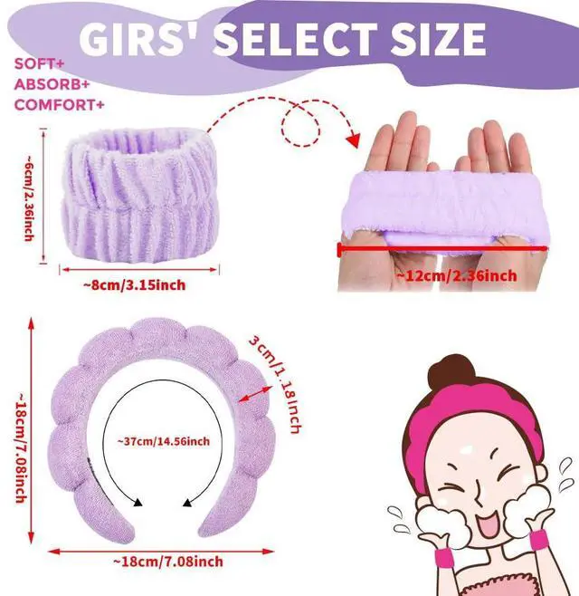 Alt view image 5 of 7 - SPA Headband Skincare Hair Band Head band Bubble Headband Set for Washing Face Makeup Skincare SPA Hairband with Wristbands Purple