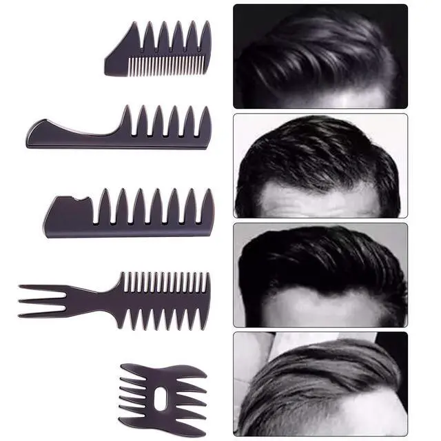 Alt view image 2 of 6 - Styling Hair Comb Set Salon Barber Hairstylist Comb 5 Pack Professional Hair Brush Retro Hairdressing Hair Care Style Accessory Double-sided for Men Boy Gentleman