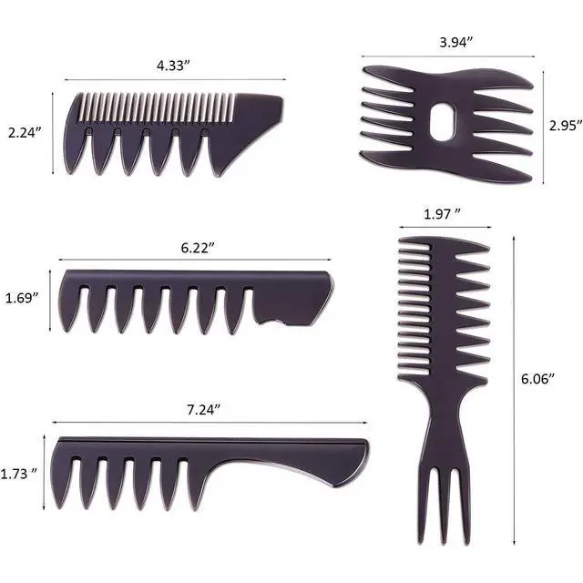 Alt view image 3 of 6 - Styling Hair Comb Set Salon Barber Hairstylist Comb 5 Pack Professional Hair Brush Retro Hairdressing Hair Care Style Accessory Double-sided for Men Boy Gentleman