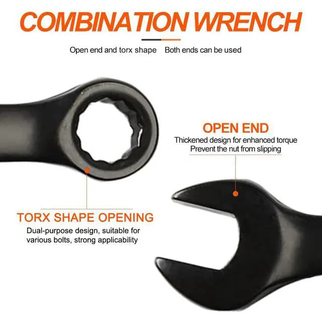 Alt view image 5 of 7 - 8mm Opening Combination Wrench, 12 Point Ratcheting Wrench, Cr-V Material with Black Electrophoresis Coating, 115mm Length for Repair Industrial Usage