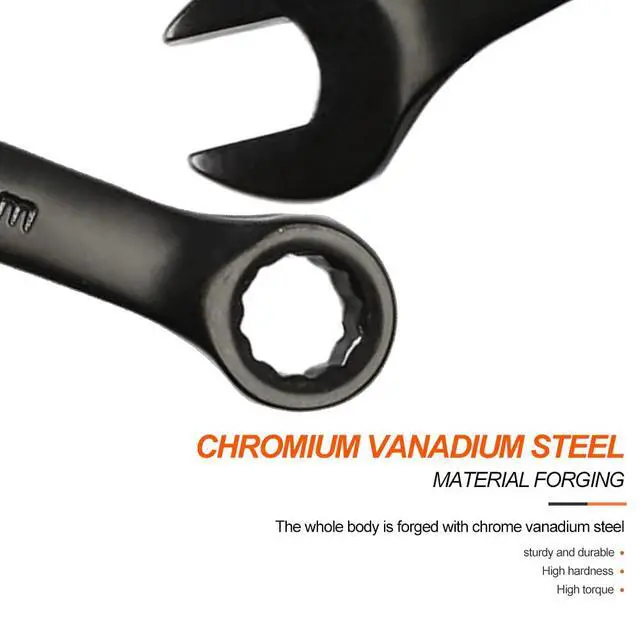 Alt view image 6 of 7 - 8mm Opening Combination Wrench, 12 Point Ratcheting Wrench, Cr-V Material with Black Electrophoresis Coating, 115mm Length for Repair Industrial Usage