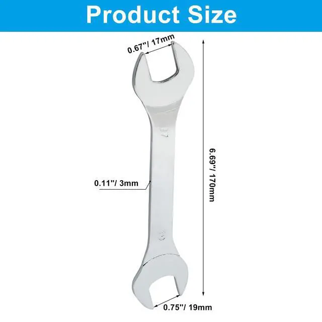Alt view image 2 of 5 - 17mm x 19mm Open End Wrench, Thin Metric Chrome Plated Steel Wrench | General Repairs Household Maintenance