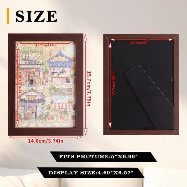 Alt view image 2 of 6 - 4.9 x 6.9 Inch Small Picture Frame with 108 Pieces Mini Jigsaw Puzzles for Adults, Cute Sunset Cat's Shop Jigsaw Puzzle Frame,Tabletop Display Wooden Photo Frame for Home Décor