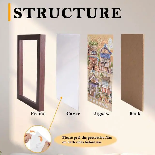 Alt view image 3 of 6 - 4.9 x 6.9 Inch Small Picture Frame with 108 Pieces Mini Jigsaw Puzzles for Adults, Cute Sunset Cat's Shop Jigsaw Puzzle Frame,Tabletop Display Wooden Photo Frame for Home Décor