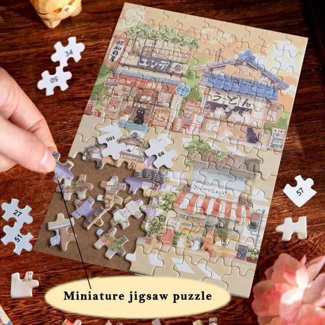 Alt view image 4 of 6 - 4.9 x 6.9 Inch Small Picture Frame with 108 Pieces Mini Jigsaw Puzzles for Adults, Cute Sunset Cat's Shop Jigsaw Puzzle Frame,Tabletop Display Wooden Photo Frame for Home Décor