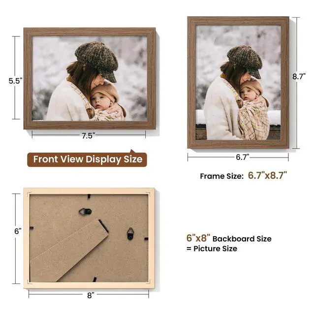 Alt view image 2 of 7 - H 5x7 Picture Frame Set of 2,Walnut Photo Frames Display 5"x7" Pictures,Picture Frames 5x7 Wall Gallery Collage Tabletop or Wall Mount,Poster Frame Display for Certificate Document