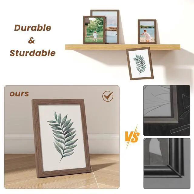 Alt view image 3 of 7 - H 5x7 Picture Frame Set of 2,Walnut Photo Frames Display 5"x7" Pictures,Picture Frames 5x7 Wall Gallery Collage Tabletop or Wall Mount,Poster Frame Display for Certificate Document