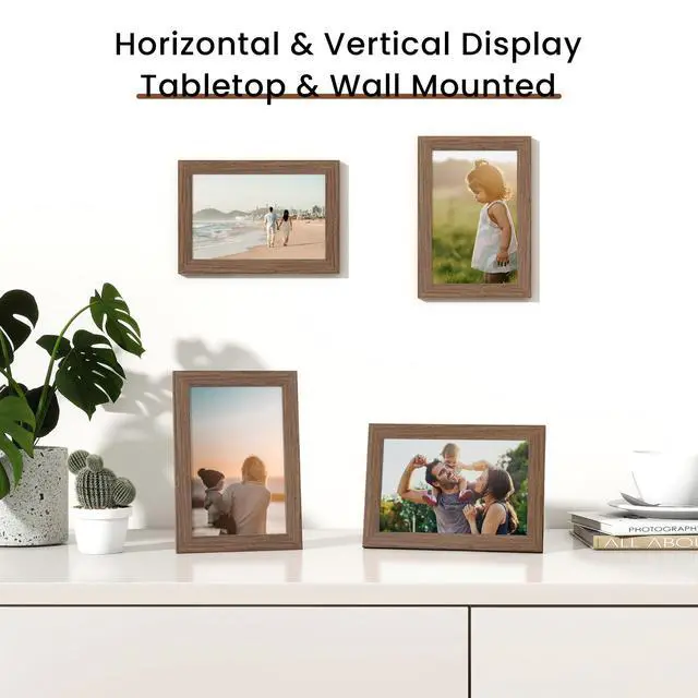 Alt view image 5 of 7 - H 5x7 Picture Frame Set of 2,Walnut Photo Frames Display 5"x7" Pictures,Picture Frames 5x7 Wall Gallery Collage Tabletop or Wall Mount,Poster Frame Display for Certificate Document