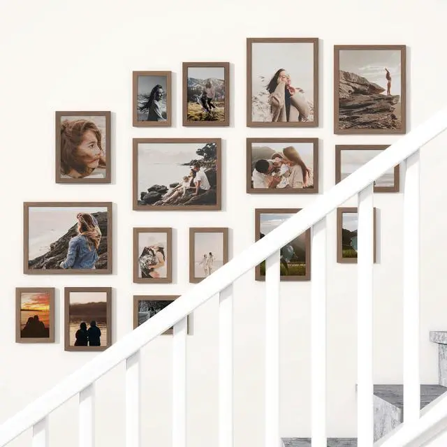 Alt view image 7 of 7 - H 5x7 Picture Frame Set of 2,Walnut Photo Frames Display 5"x7" Pictures,Picture Frames 5x7 Wall Gallery Collage Tabletop or Wall Mount,Poster Frame Display for Certificate Document