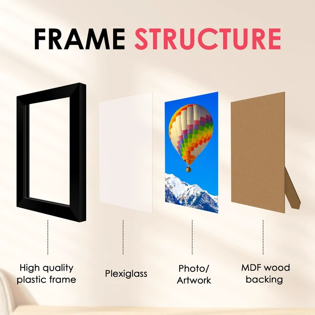Alt view image 3 of 7 - 4x6 Picture Frame, Black Photo Frames with HD Plexiglass for Wall Hanging or Tabletop Display, 1 Pack