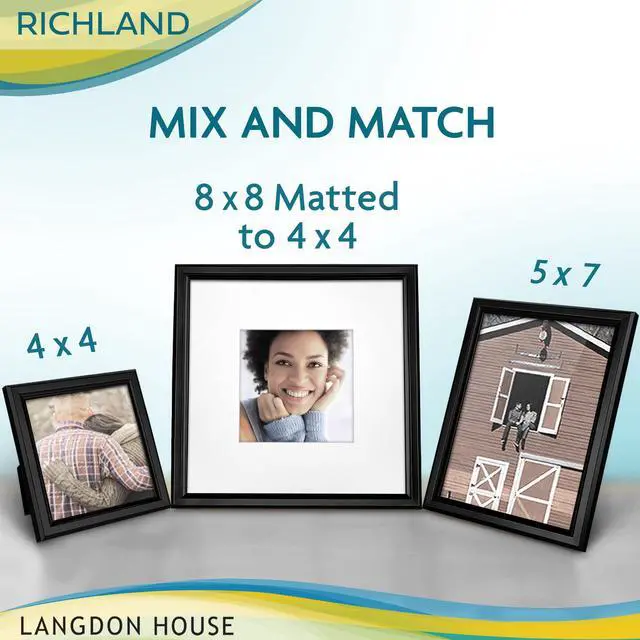 Alt view image 4 of 7 - 4x4 Black Picture Frame - Distinguished Edging for Classic Style | collection polystyrene photo frames for wall mount display, photo holders for home or office gallery.