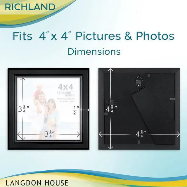Alt view image 2 of 7 - 4x4 Black Picture Frame - Distinguished Edging for Classic Style | collection polystyrene photo frames for wall mount display, photo holders for home or office gallery.