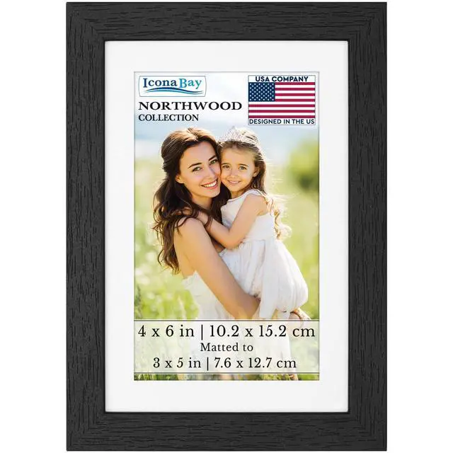 Main image of 4x6 Photo Frames, Removable Mat for 3x5, Black Balsam, 4 x 6 Picture Frame - Matted to 3 x 5 - Modern Wood Grain - Shatterproof Cover Sheet - Tabletop or Wall Mount