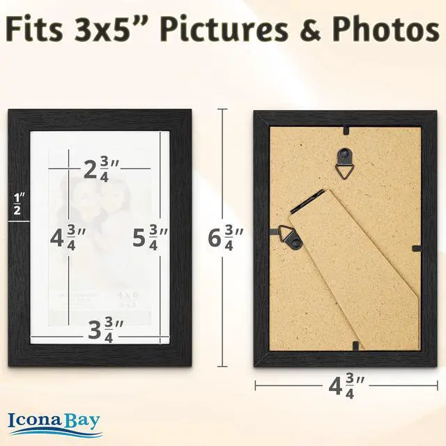 Alt view image 2 of 7 - 4x6 Photo Frames, Removable Mat for 3x5, Black Balsam, 4 x 6 Picture Frame - Matted to 3 x 5 - Modern Wood Grain - Shatterproof Cover Sheet - Tabletop or Wall Mount