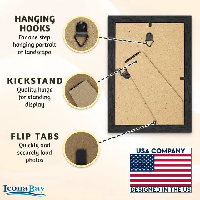 Alt view image 3 of 7 - 4x6 Photo Frames, Removable Mat for 3x5, Black Balsam, 4 x 6 Picture Frame - Matted to 3 x 5 - Modern Wood Grain - Shatterproof Cover Sheet - Tabletop or Wall Mount