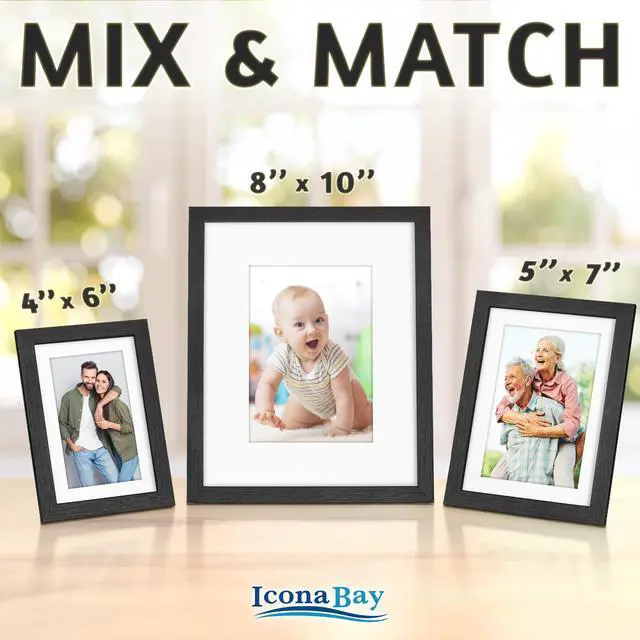Alt view image 6 of 7 - 4x6 Photo Frames, Removable Mat for 3x5, Black Balsam, 4 x 6 Picture Frame - Matted to 3 x 5 - Modern Wood Grain - Shatterproof Cover Sheet - Tabletop or Wall Mount