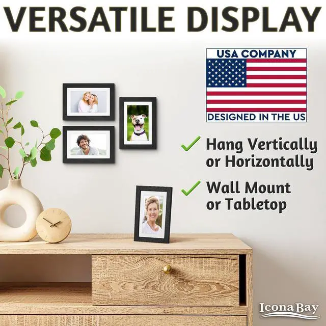 Alt view image 5 of 7 - 4x6 Photo Frames, Removable Mat for 3x5, Black Balsam, 4 x 6 Picture Frame - Matted to 3 x 5 - Modern Wood Grain - Shatterproof Cover Sheet - Tabletop or Wall Mount
