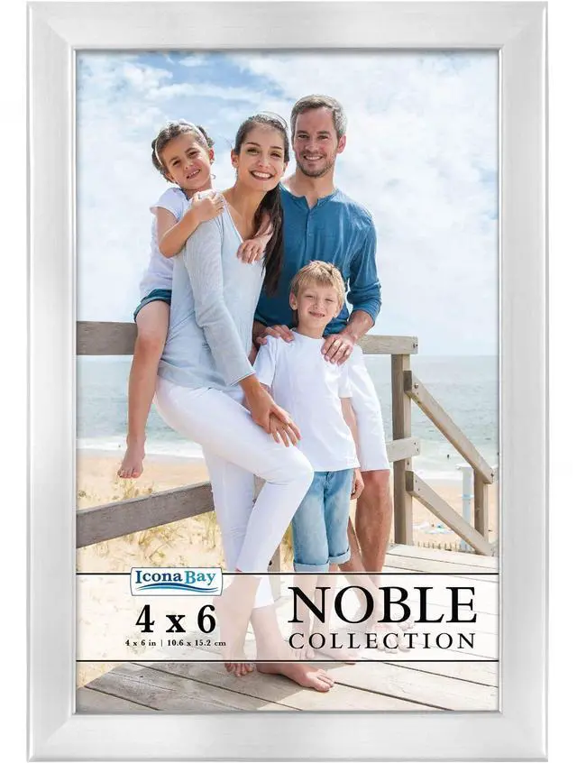 Main image of 4x6 Silver Picture Frame, Modern Professional Frame, Noble Collection |Durable Wood-Plastic Composite Photo Frame, Sleek Metallic Finish, Glass Cover Sheet, Wall Mount & Tabletop Display