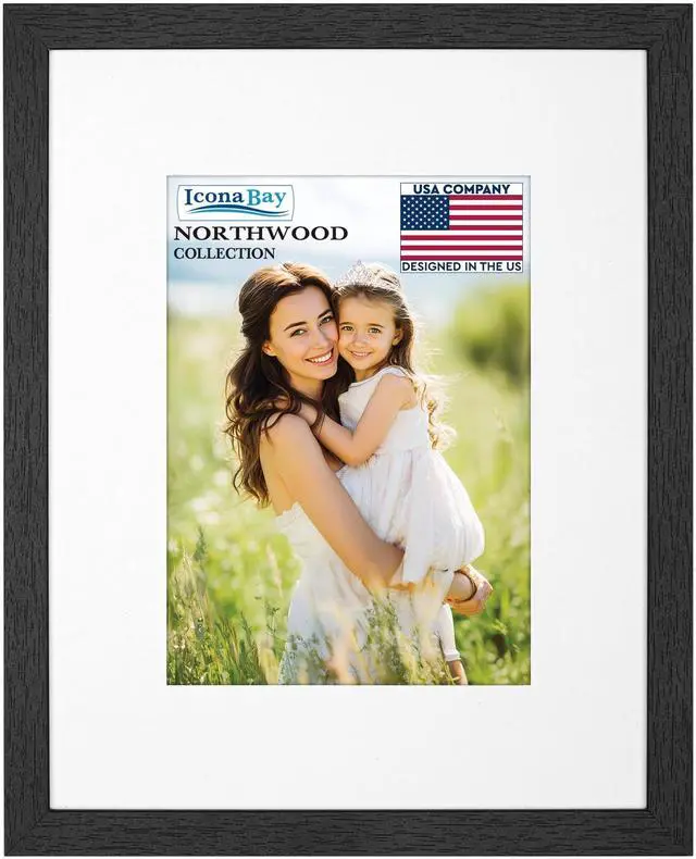 Main image of 8x10 Photo Frames, Removable Mat for 5x7, Black Balsam, 8 x 10 Picture Frame - Matted to 5 x 7 - Modern Wood Grain - Shatterproof Cover Sheet - Tabletop or Wall Mount