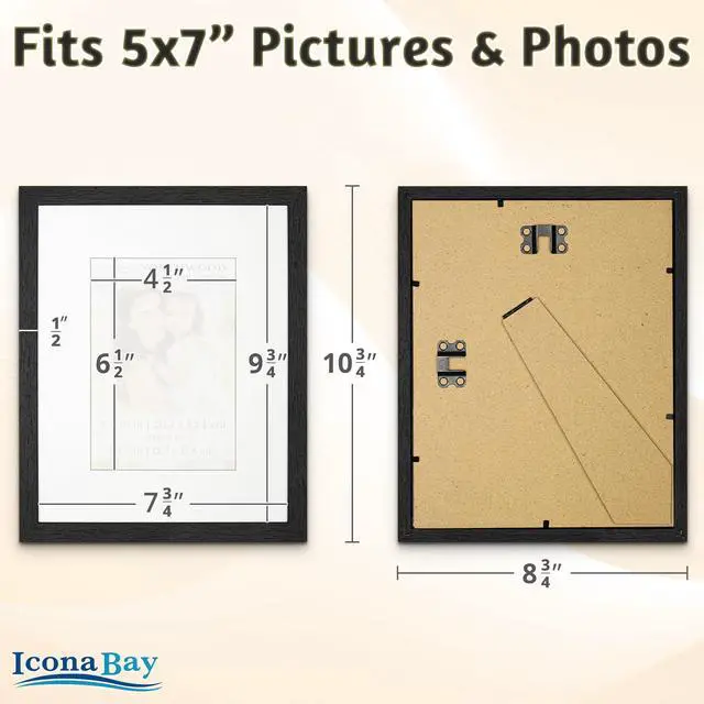 Alt view image 2 of 7 - 8x10 Photo Frames, Removable Mat for 5x7, Black Balsam, 8 x 10 Picture Frame - Matted to 5 x 7 - Modern Wood Grain - Shatterproof Cover Sheet - Tabletop or Wall Mount