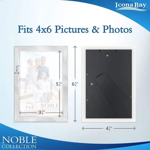 Alt view image 2 of 6 - 4x6 Silver Picture Frame, Modern Professional Frame, Noble Collection |Durable Wood-Plastic Composite Photo Frame, Sleek Metallic Finish, Glass Cover Sheet, Wall Mount & Tabletop Display