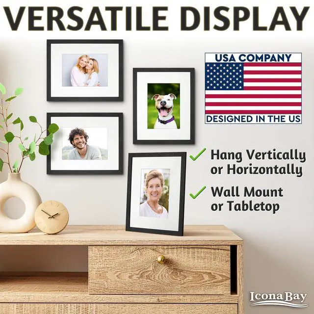 Alt view image 5 of 7 - 8x10 Photo Frames, Removable Mat for 5x7, Black Balsam, 8 x 10 Picture Frame - Matted to 5 x 7 - Modern Wood Grain - Shatterproof Cover Sheet - Tabletop or Wall Mount