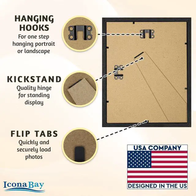 Alt view image 3 of 7 - 8x10 Photo Frames, Removable Mat for 5x7, Black Balsam, 8 x 10 Picture Frame - Matted to 5 x 7 - Modern Wood Grain - Shatterproof Cover Sheet - Tabletop or Wall Mount