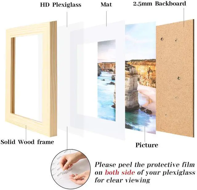 Alt view image 2 of 7 - 5x7 Picture Frame Made of Solid Wood Photo Frame Display Pictures 4x6 with Mat or 5x7 Without Mat For Table top Display or Wall, Natural Wood, 1 Pack