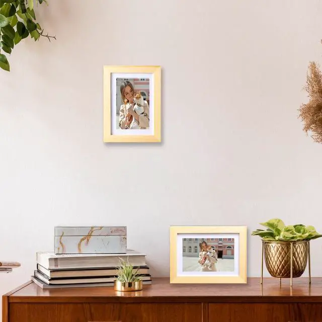 Alt view image 6 of 7 - 5x7 Picture Frame Made of Solid Wood Photo Frame Display Pictures 4x6 with Mat or 5x7 Without Mat For Table top Display or Wall, Natural Wood, 1 Pack