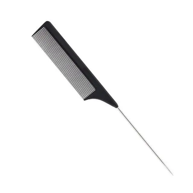 Alt view image 2 of 7 - 1 Pack Professional Carbon Steel Tail Combs Heat Resistant with Metal Pick, Anti Static Black Styling Tail Hair Comb Fine Teeth, Metal Pintail Teasing Comb Brush