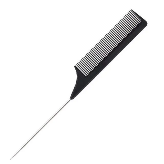 Alt view image 4 of 7 - 1 Pack Professional Carbon Steel Tail Combs Heat Resistant with Metal Pick, Anti Static Black Styling Tail Hair Comb Fine Teeth, Metal Pintail Teasing Comb Brush