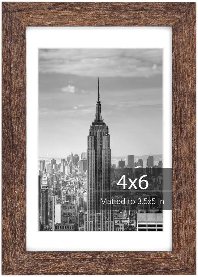 Main image of 4x6 Picture Frame, MDF Frame With Plastic Cover, Rustic Brown, 1Pack | Shatter Resistant Plastic Cover, Wall or Tabletop Decor
