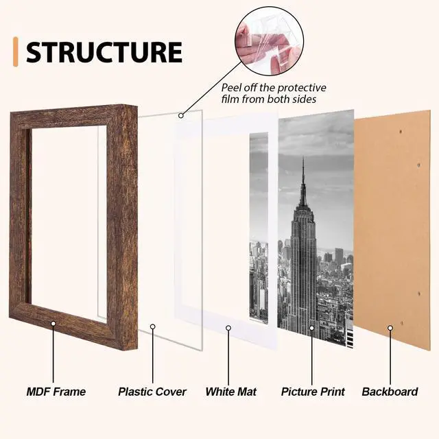 Alt view image 4 of 7 - 4x6 Picture Frame, MDF Frame With Plastic Cover, Rustic Brown, 1Pack | Shatter Resistant Plastic Cover, Wall or Tabletop Decor