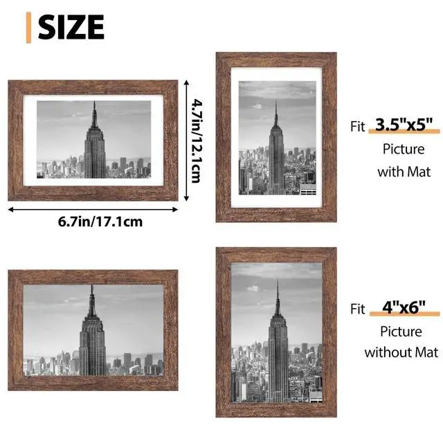 Alt view image 3 of 7 - 4x6 Picture Frame, MDF Frame With Plastic Cover, Rustic Brown, 1Pack | Shatter Resistant Plastic Cover, Wall or Tabletop Decor