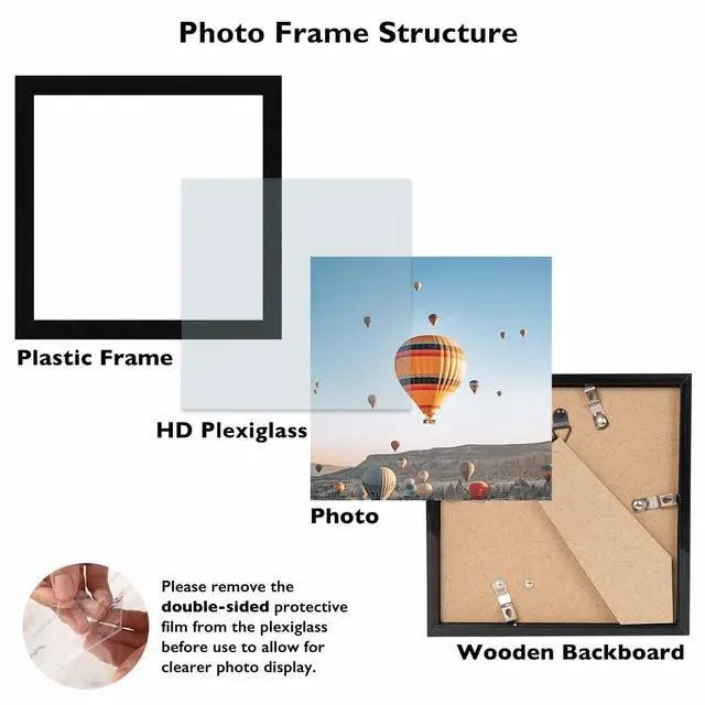 Alt view image 2 of 7 - 5x5 Picture Frame Black for Wall Hanging or Tabletop, Wall Mounting Horizontally or Vertically, 5 x 5 Square Wall Gallery Poster Photo Frame with Shatter Resistant Plexiglass, Black