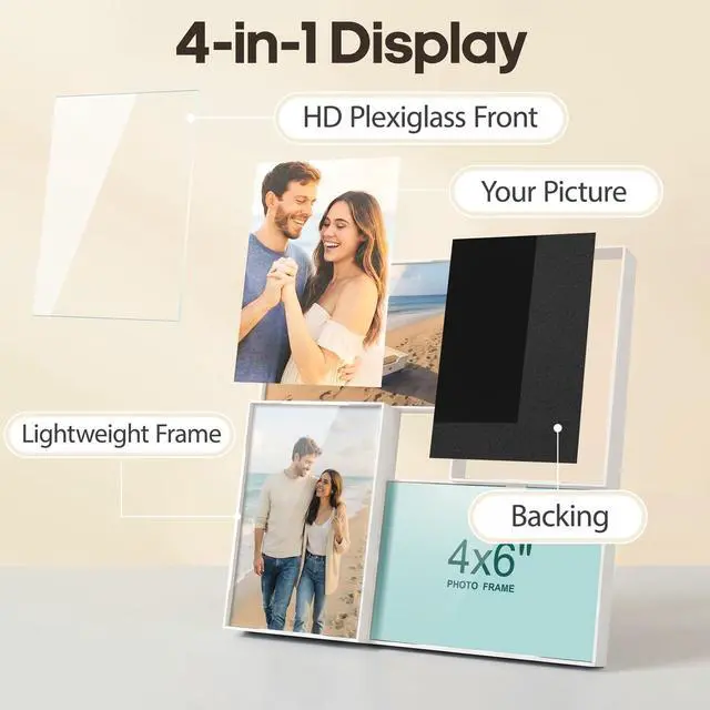 Alt view image 2 of 6 - 4x6 Collage Picture Frames, Multiple Photo Frame Collage for 4 Pcs 4 x 6 Photos, Wall Hanging or Tabletop, Lightweight Frame for Wall Decor, White 1 Pack