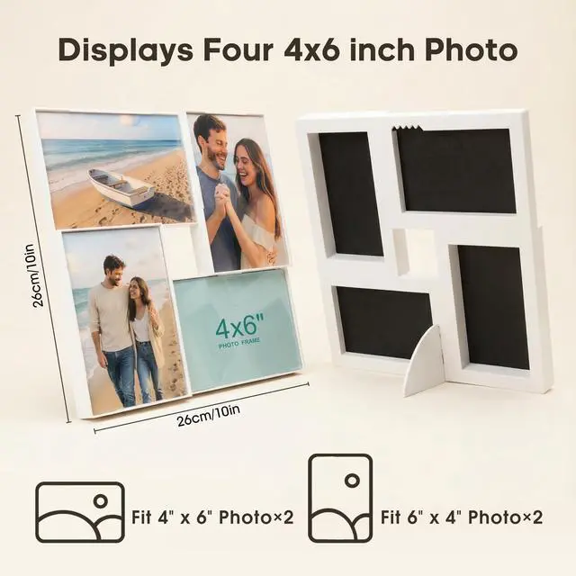 Alt view image 3 of 6 - 4x6 Collage Picture Frames, Multiple Photo Frame Collage for 4 Pcs 4 x 6 Photos, Wall Hanging or Tabletop, Lightweight Frame for Wall Decor, White 1 Pack