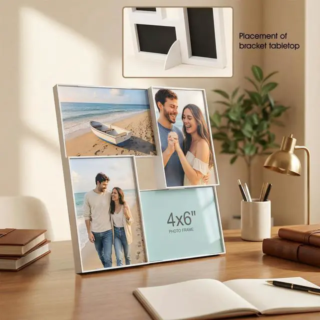 Alt view image 4 of 6 - 4x6 Collage Picture Frames, Multiple Photo Frame Collage for 4 Pcs 4 x 6 Photos, Wall Hanging or Tabletop, Lightweight Frame for Wall Decor, White 1 Pack