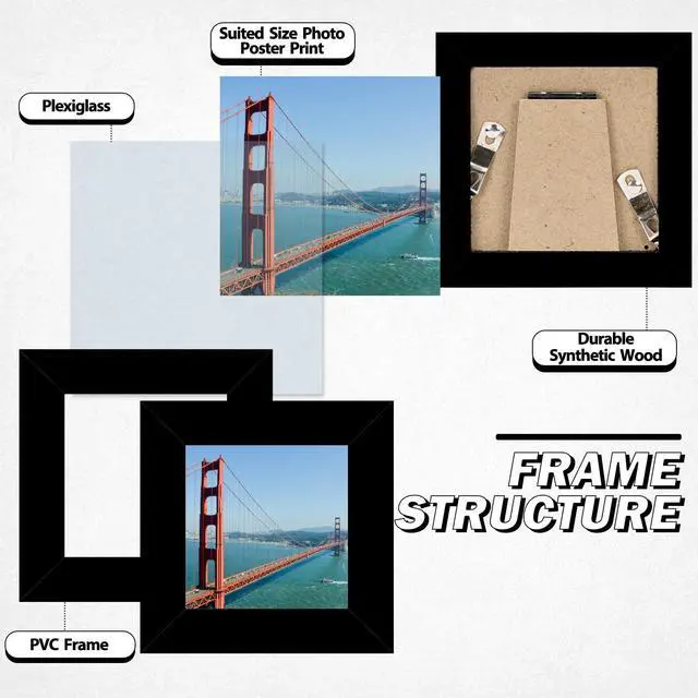 Alt view image 4 of 7 - 3x3 Picture Frame Black for Tabletop or Wall Hanging, Strudy and Lightweight 3 x 3 Frame, Wall Gallery Photo Frame with Shatter Resistant Plexiglass, Black