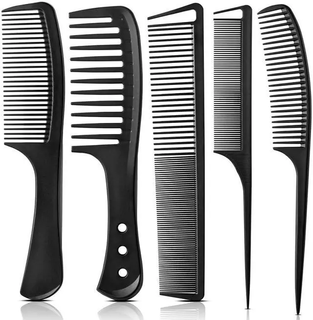 Main image of 5PCS Professional Hair Comb Set, Unisex | Wide, fine & rat tail combs, for all hair types, detangling & styling, durable travel set