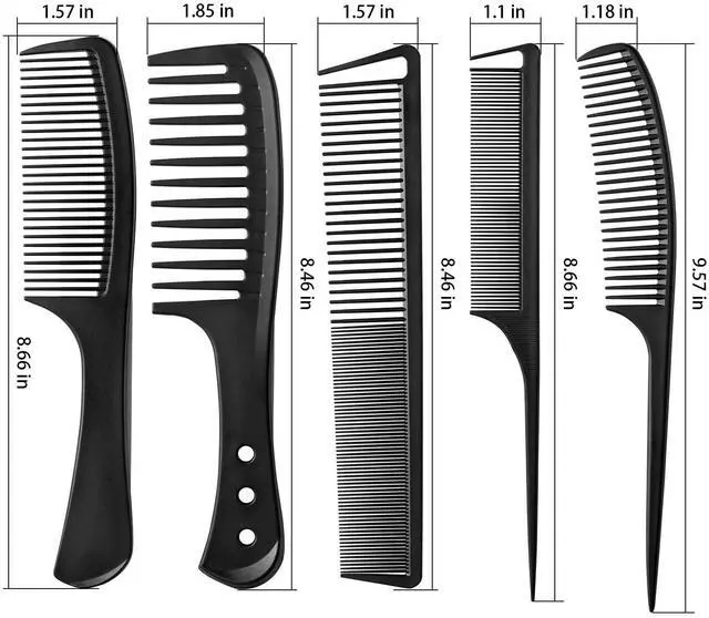Alt view image 2 of 6 - 5PCS Professional Hair Comb Set, Unisex | Wide, fine & rat tail combs, for all hair types, detangling & styling, durable travel set