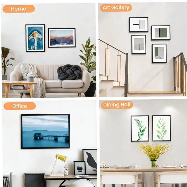 Alt view image 4 of 6 - 8x10 Black Picture Frame Wall Hanging Photo Frame Displays 5x7 with Mat or 8x10 Without Wall Mountable Frame