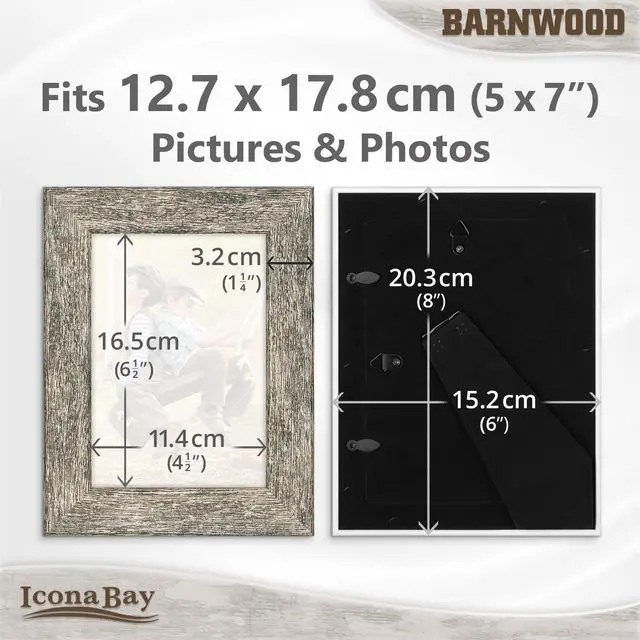 Alt view image 2 of 7 - 5x7 Brown Oak Picture Frame - Barnwood Collection | 5 x 7 photo frame, country rustic style, tabletop or wall mount display, photo holder for home or office gallery