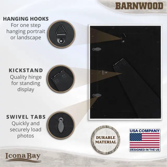 Alt view image 3 of 7 - 5x7 Brown Oak Picture Frame - Barnwood Collection | 5 x 7 photo frame, country rustic style, tabletop or wall mount display, photo holder for home or office gallery