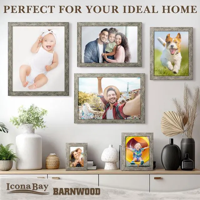 Alt view image 6 of 7 - 5x7 Brown Oak Picture Frame - Barnwood Collection | 5 x 7 photo frame, country rustic style, tabletop or wall mount display, photo holder for home or office gallery