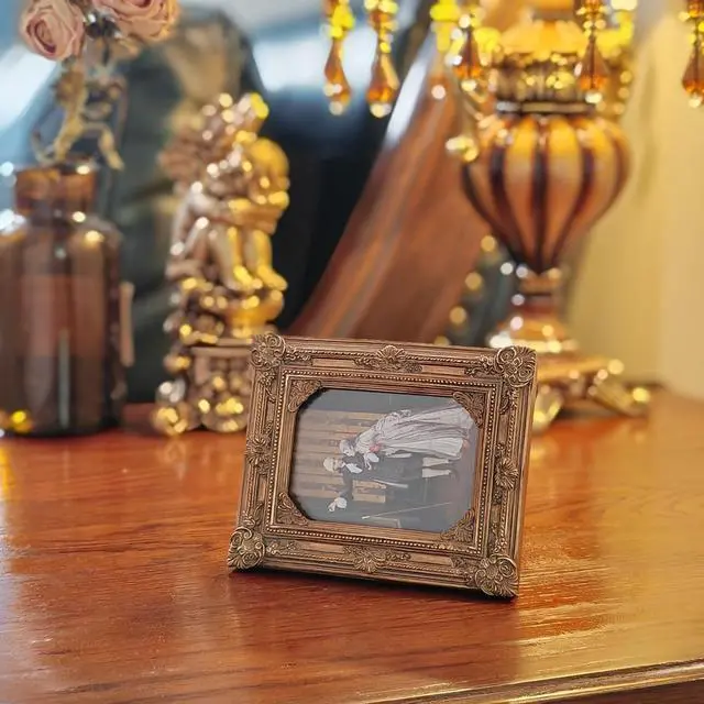 Alt view image 7 of 7 - Vintage Picture Frames 2.5x3.5 Bronze Antique Ornate Picture Frames for Tabletop and Wall Mount with Glass Front Victorian Home Decor Retro Photo Gallery Wall Decor